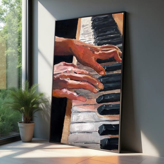 Closeup Piano Hands Canvas Musical Instrument Wall Art Artistic Keyboard Musician Home Decor Ready To Hang