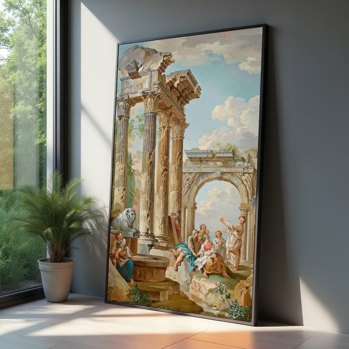 Ancient Roman Ruins Fountain Lion Classical Capriccio Scene Wall Art