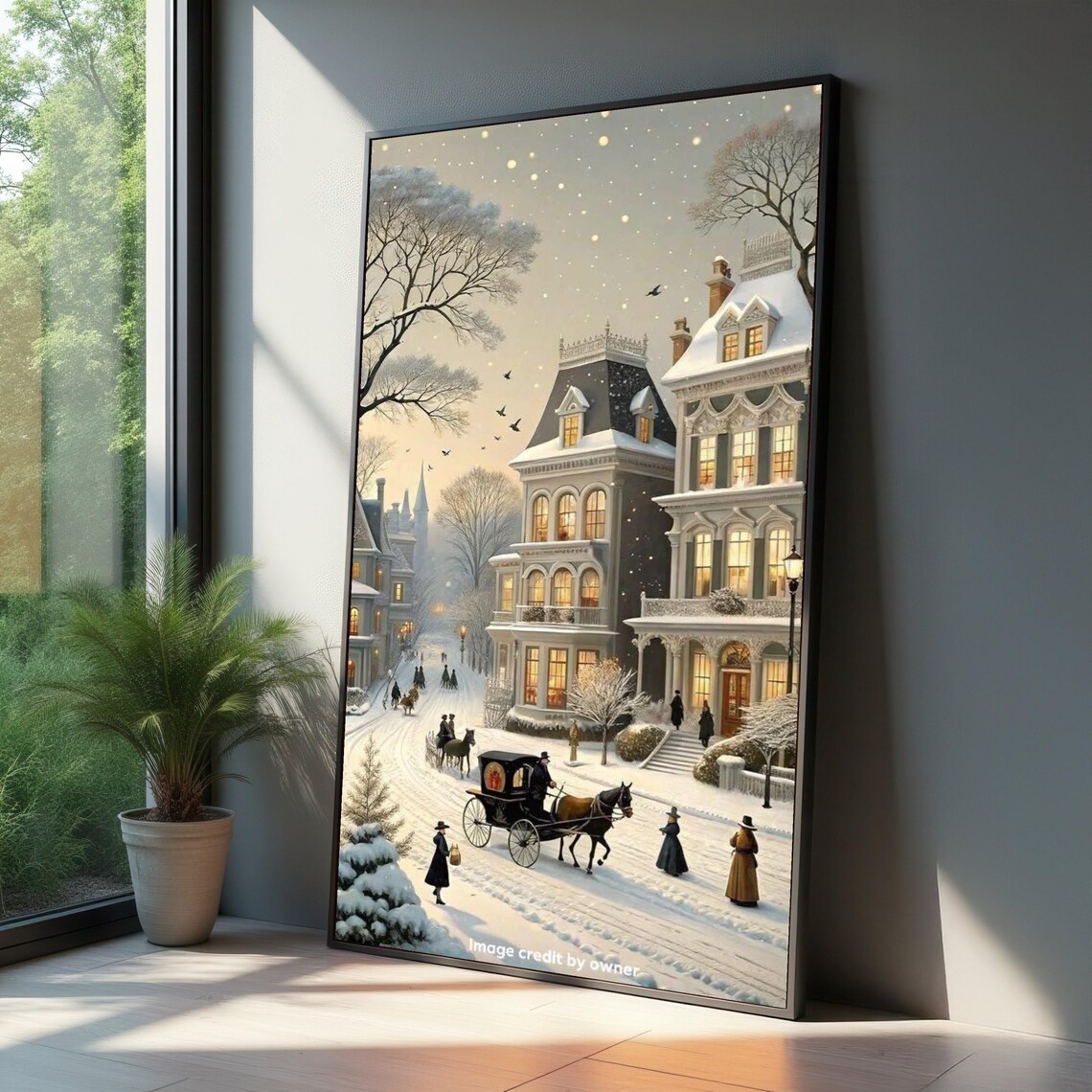 Victorian Winter Street Snowy Horse Carriage Vintage Style Poster
