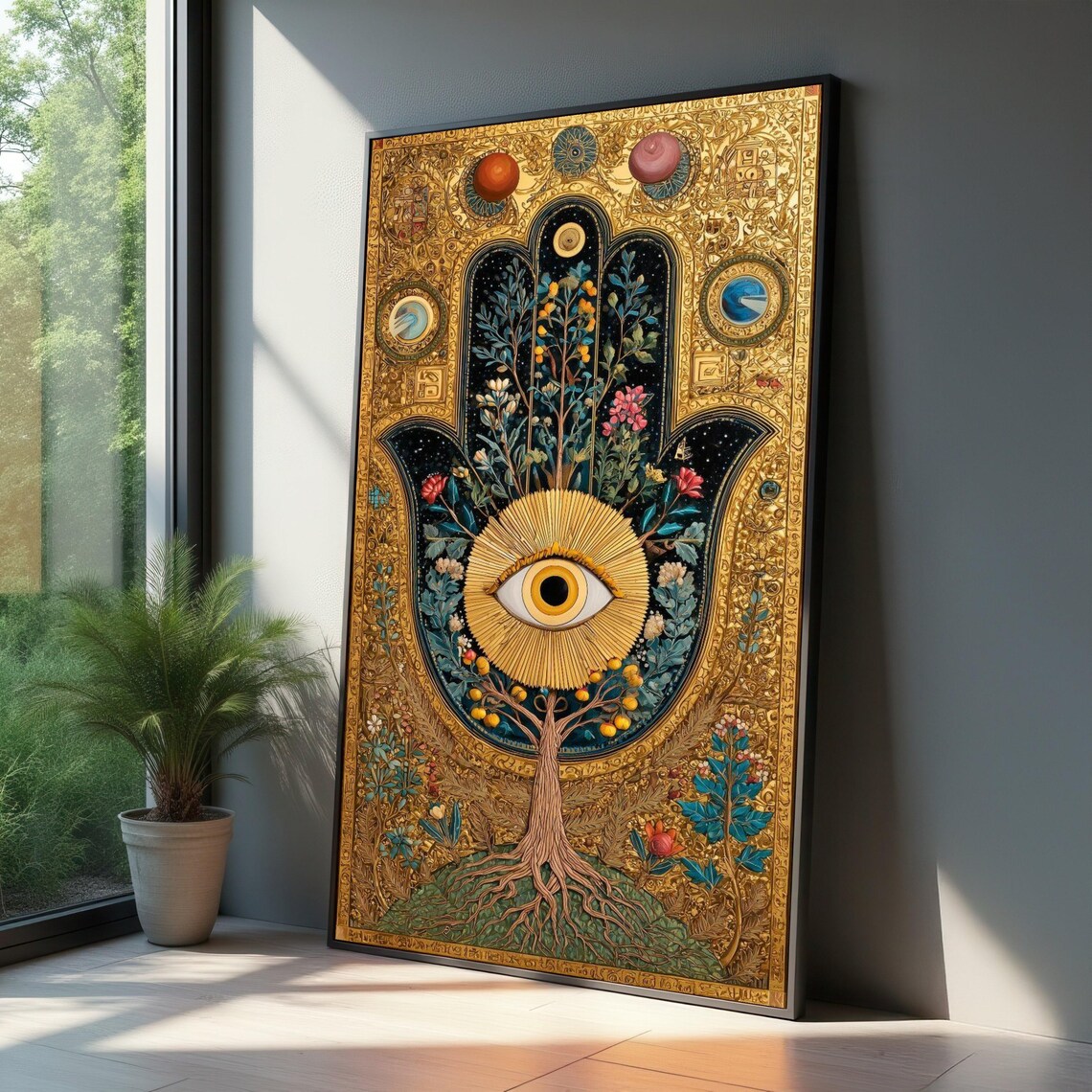 Ornate Gold Hamsa Hand Evil Eye Spiritual Bohemian Mystic Art Poster