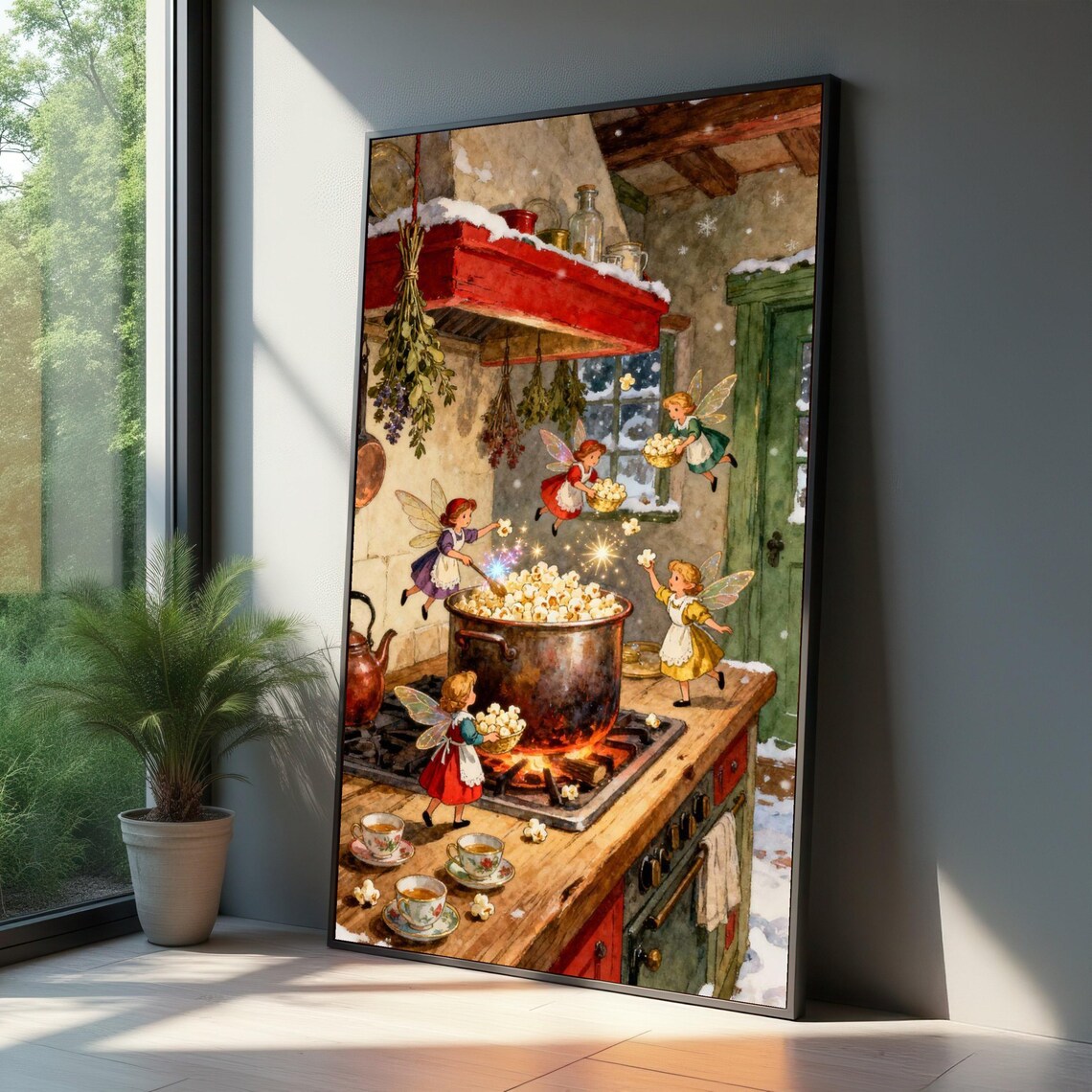 Whimsical Fairy Kitchen Scene, Vintage Style Poster