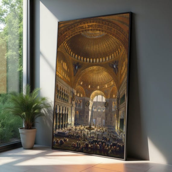 Historic Mosque Interior Canvas Wall Art Byzantine Architecture Print Islamic Religious Grand Dome Spiritual Home Decoration