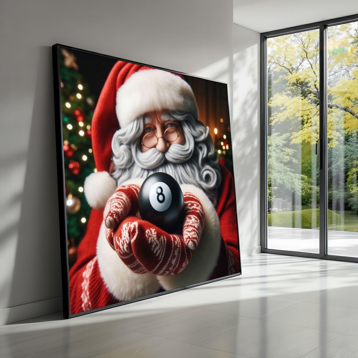 Santa Claus Holding Magic Eight Ball Funny Holiday Christmas Poster