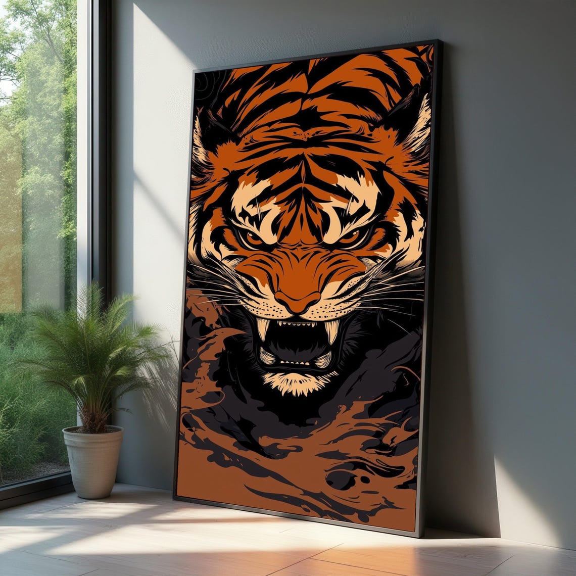 Fierce Tiger Face Canvas Roaring Wall Art Animal Portrait Wildlife Decoration Bold Safari