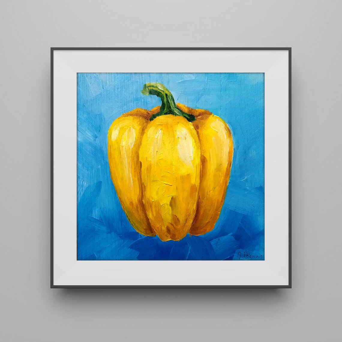 Yellow Bell Pepper Impasto Oil Painting Bright Blue Kitchen Poster - Image 4