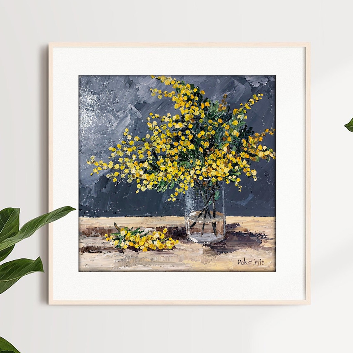 Mimosa Floral Still Life Oil Painting, Kitchen Art Print - Image 2