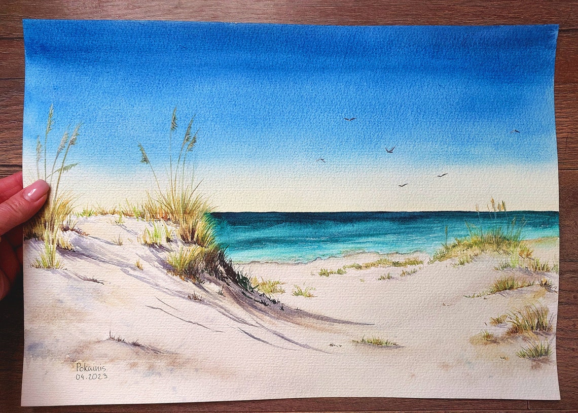 Original Watercolor Painting Ocean Wall Art Watercolor Landsape Ocean Wall Art Seascape Artwork Nautical Painting Beach Wall Art - Image 2