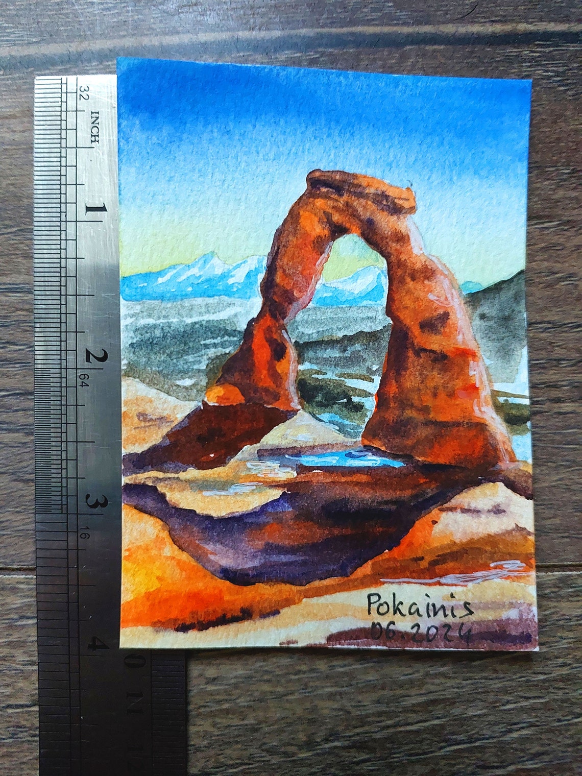 Red Rock Desert Arch Glowing at Sunset Southwest Watercolor Poster - Image 3