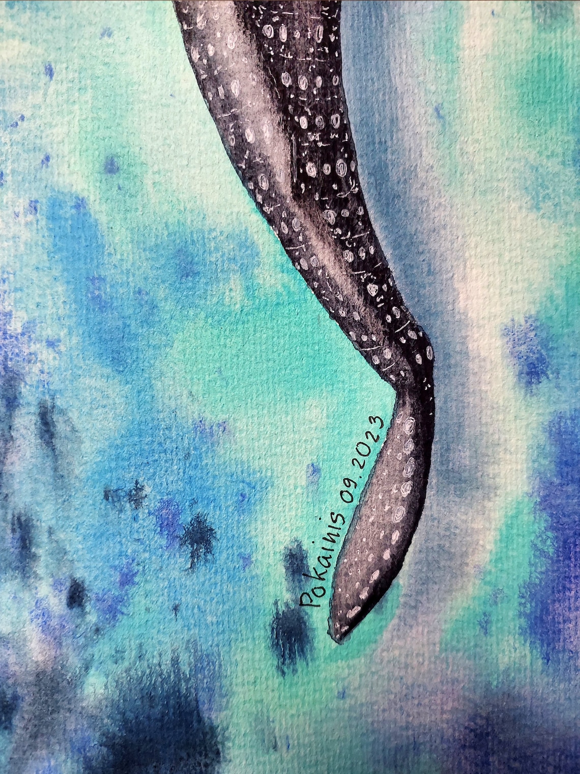 Whale Shark Watercolor Art Print, Dark Ocean Sea Animals - Image 2