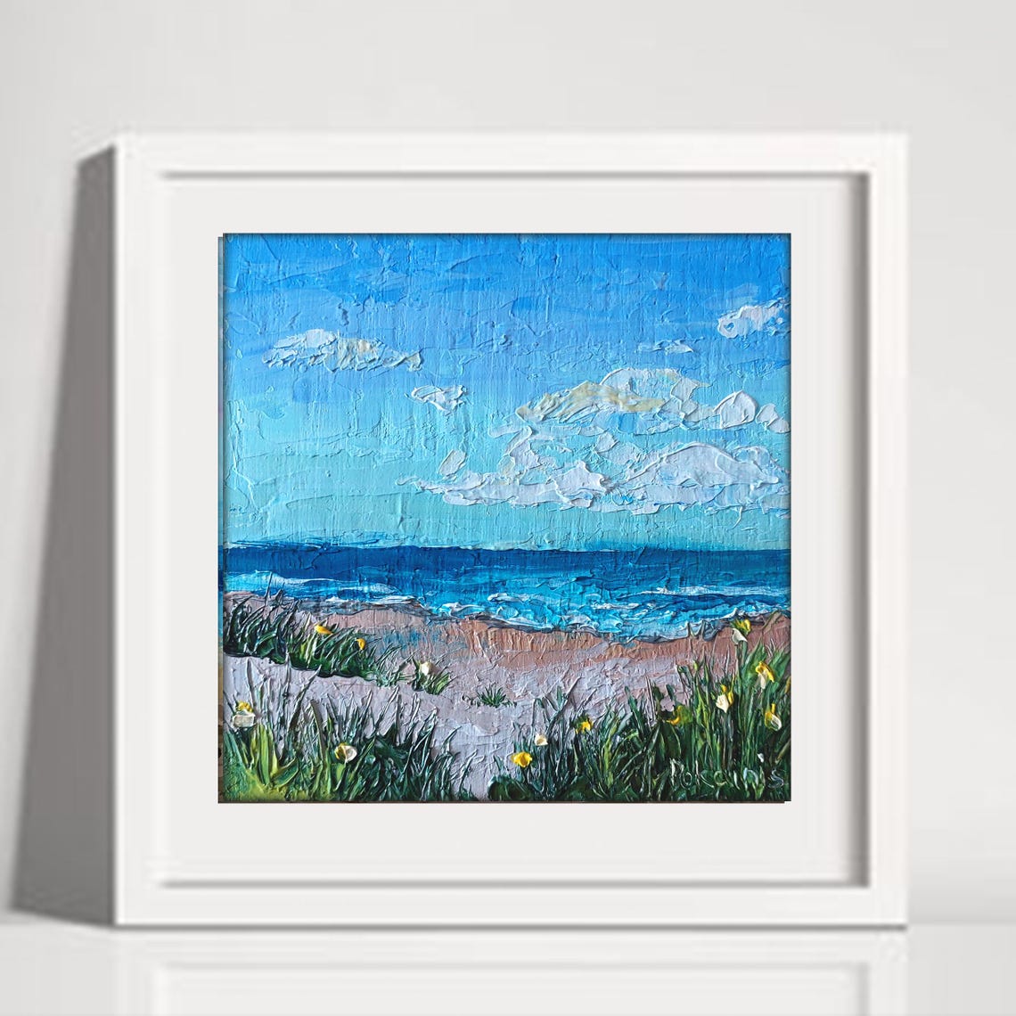 Sunny Beach Impasto Oil Painting Poster Ocean Waves And Dunes - Image 2