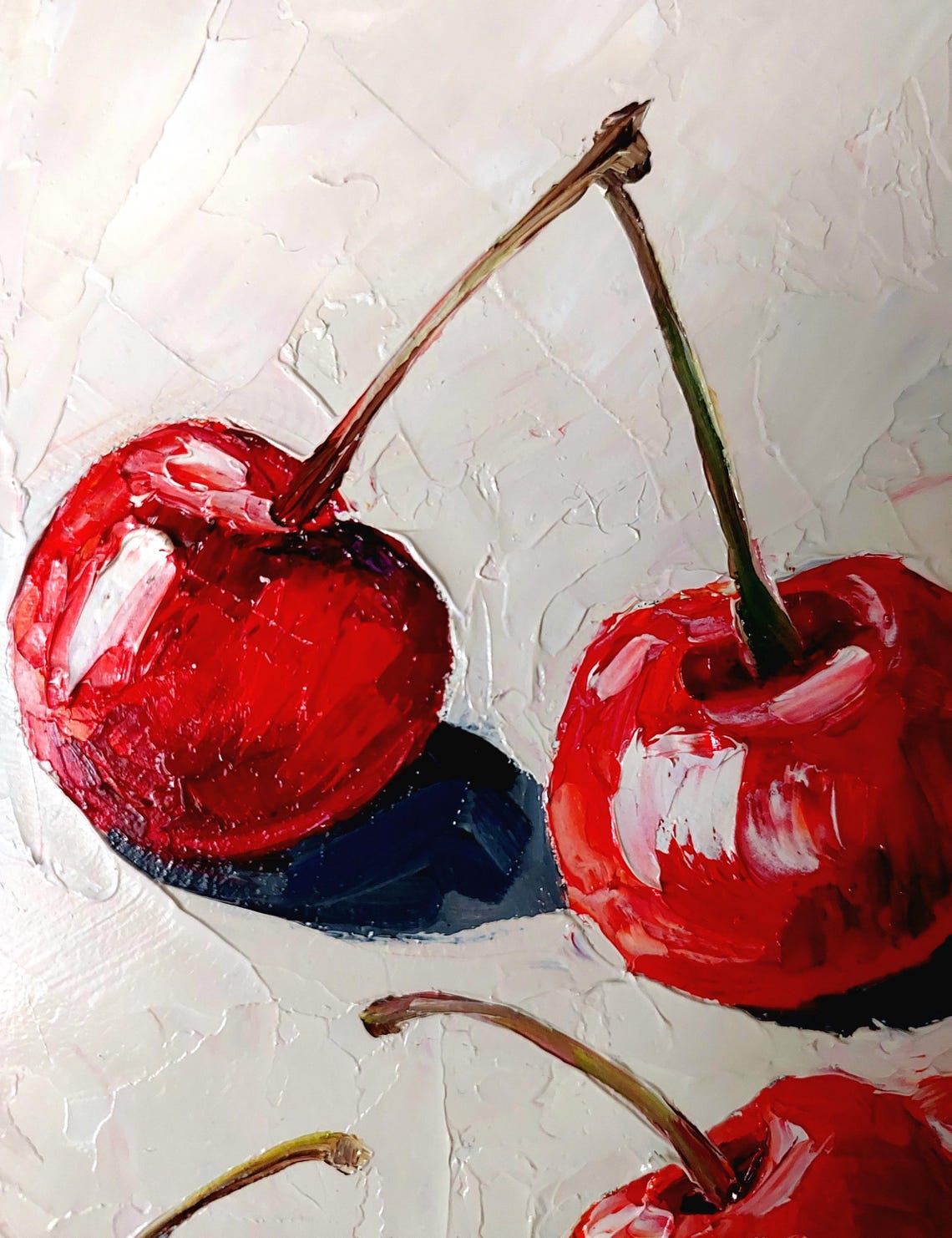 Scattered Red Cherries Impasto Oil Painting Poster Still Life - Image 4