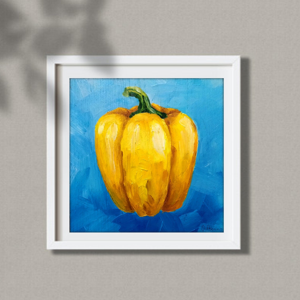 Yellow Bell Pepper Impasto Oil Painting Bright Blue Kitchen Poster - Image 3