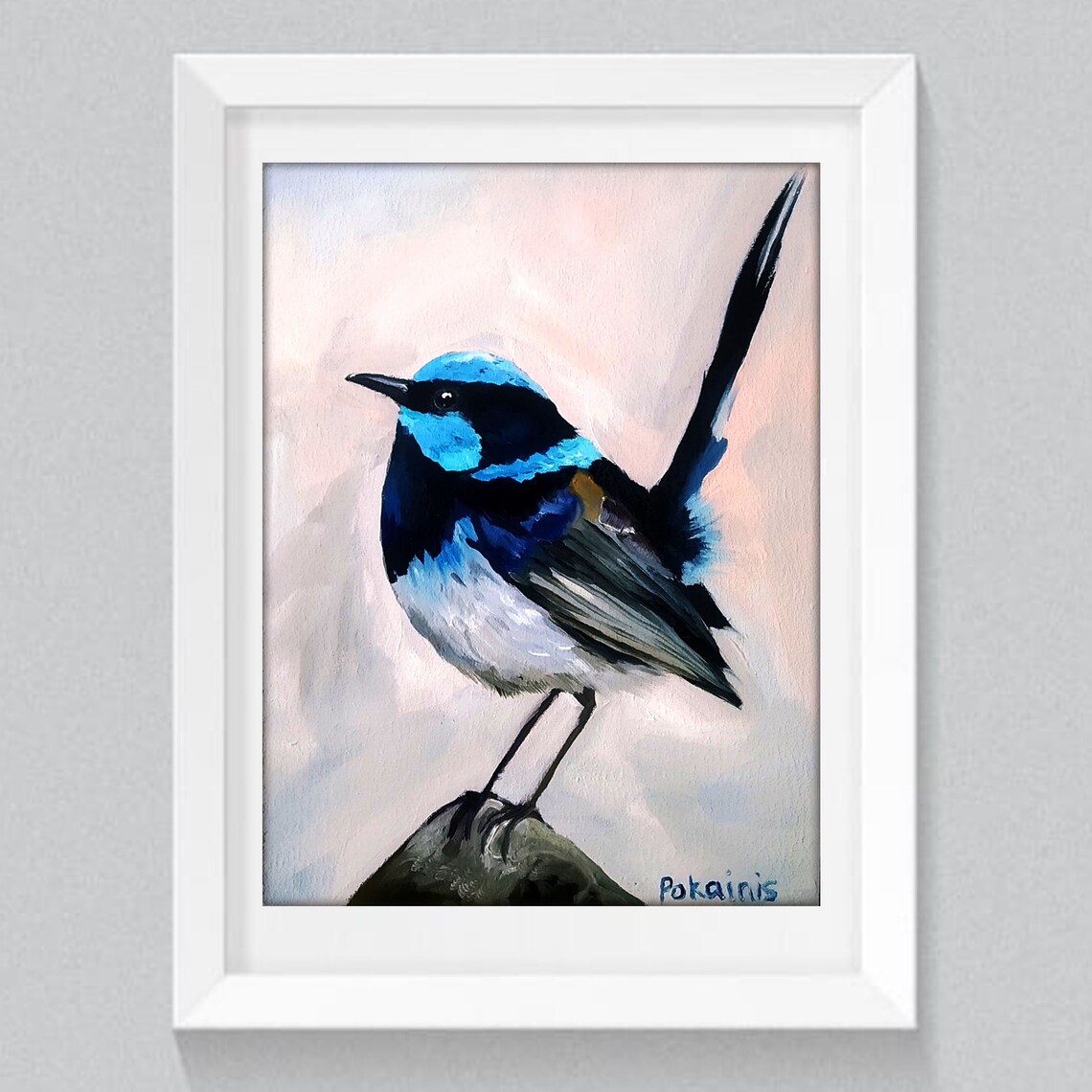 Superb Fairywren Male in Breeding Plumage Oil Bird Art Poster - Image 5