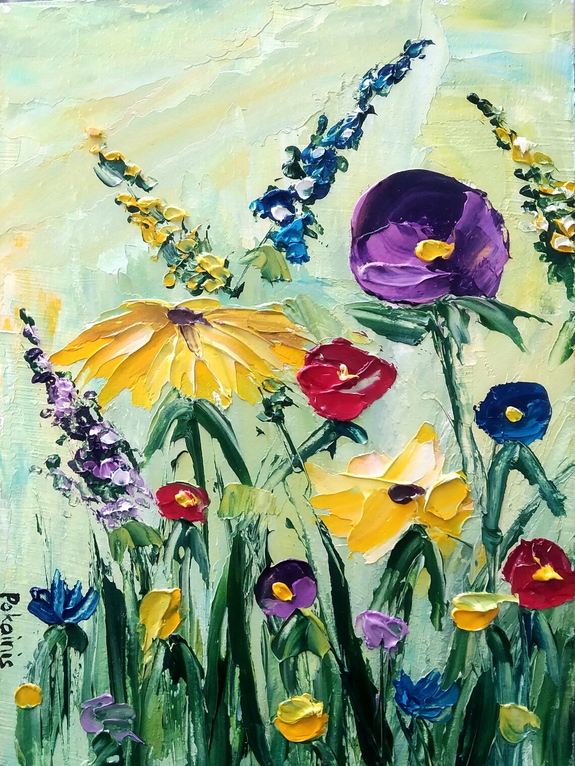 Yellow Coneflower Wildflower Impasto Oil Painting Poster Meadow