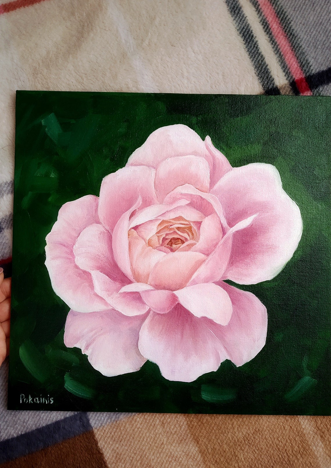 Blush Pink Rose Full Bloom Oil Painting Dark Garden Bloom Poster - Image 4