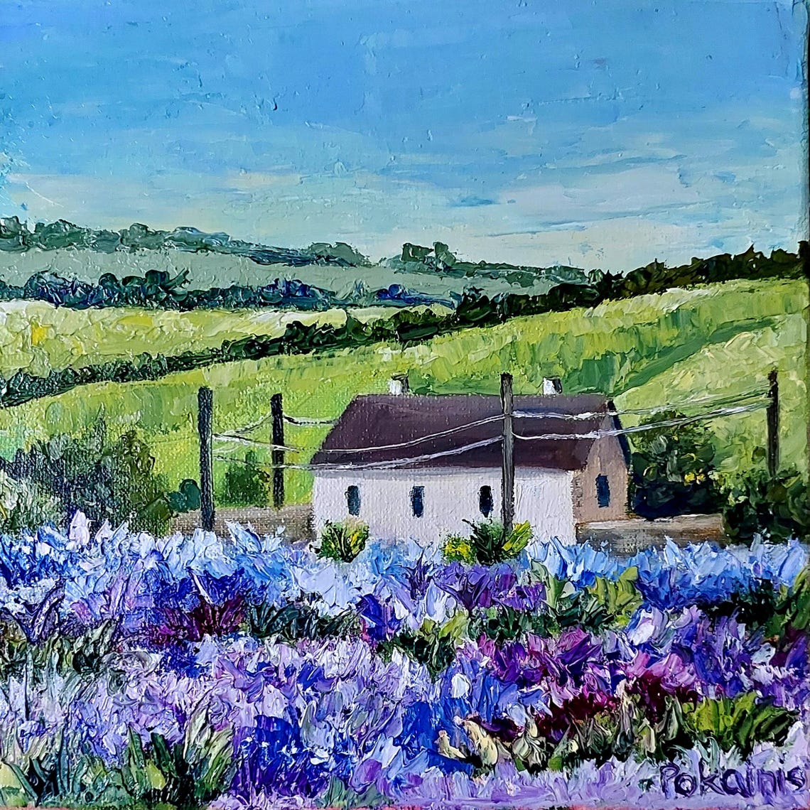 Bluebonnet Flower Field Oil Painting Poster Country House View