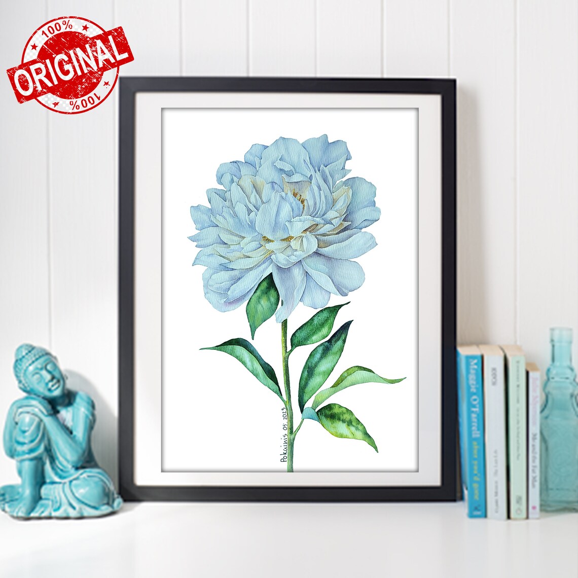 White Peony Watercolor Art Print, Botanical Wall Art - Image 4
