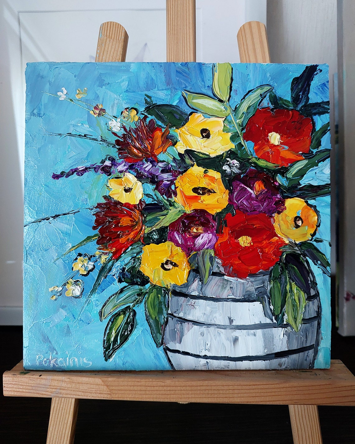 Red and Yellow Wildflower Bouquet Impasto Oil Painting Poster - Image 2