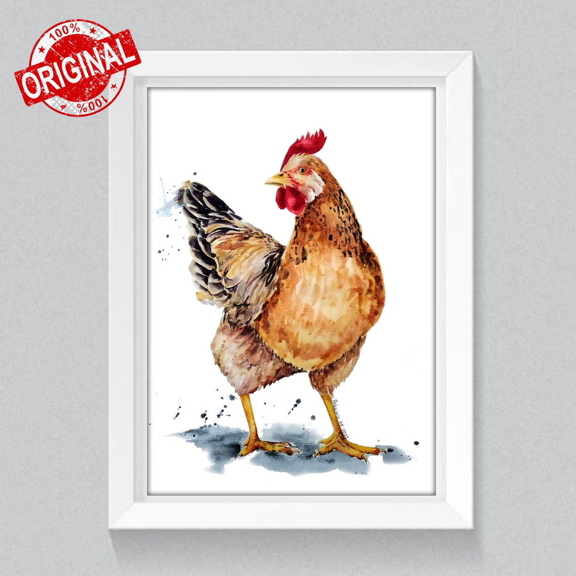 Rustic Brown Hen Watercolor Chicken Poster Farmhouse Bird Art - Image 2