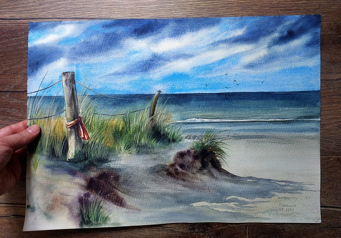 Original Watercolor Painting Ocean Wall Art Watercolor Landsape Ocean Wall Art Seascape Artwork Nautical Painting Beach Wall Art - Image 2