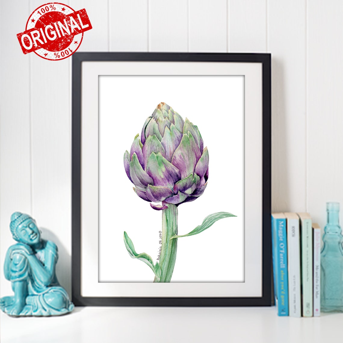 Purple Artichoke Botanical Study Watercolor Vegetable Wall Art - Image 4