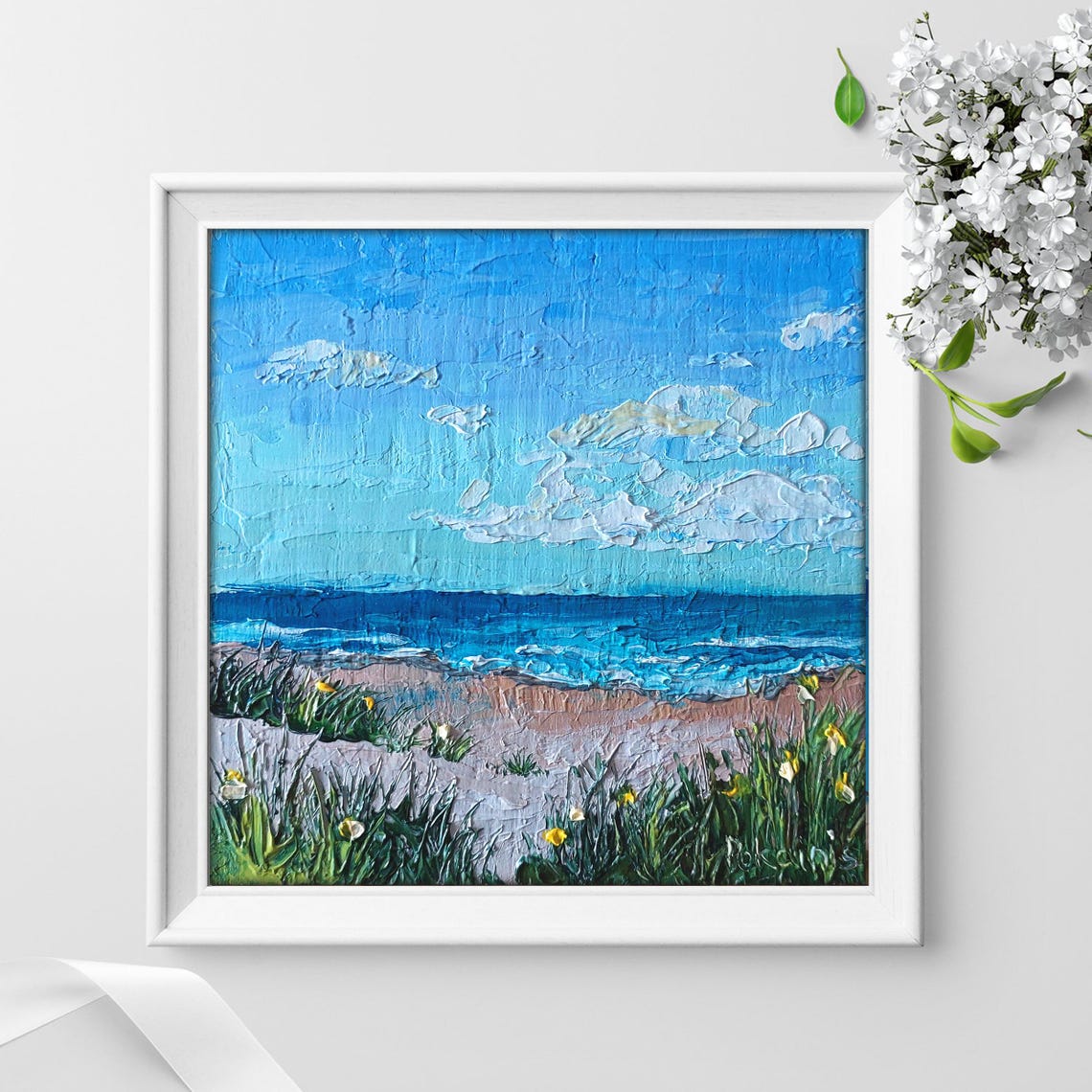 Sunny Beach Impasto Oil Painting Poster Ocean Waves And Dunes - Image 3