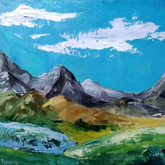 Original Mountain Landscape Oil Painting Mountains Wall Art Small Impasto Oil Painting 8x8 Impressionist Oil Painting Kitchen Fine Art