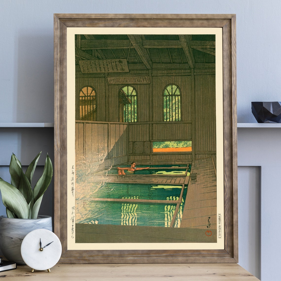 Kawase Hasui Traditional Onsen Bathhouse Steamy Woodblock Art Poster - Image 3