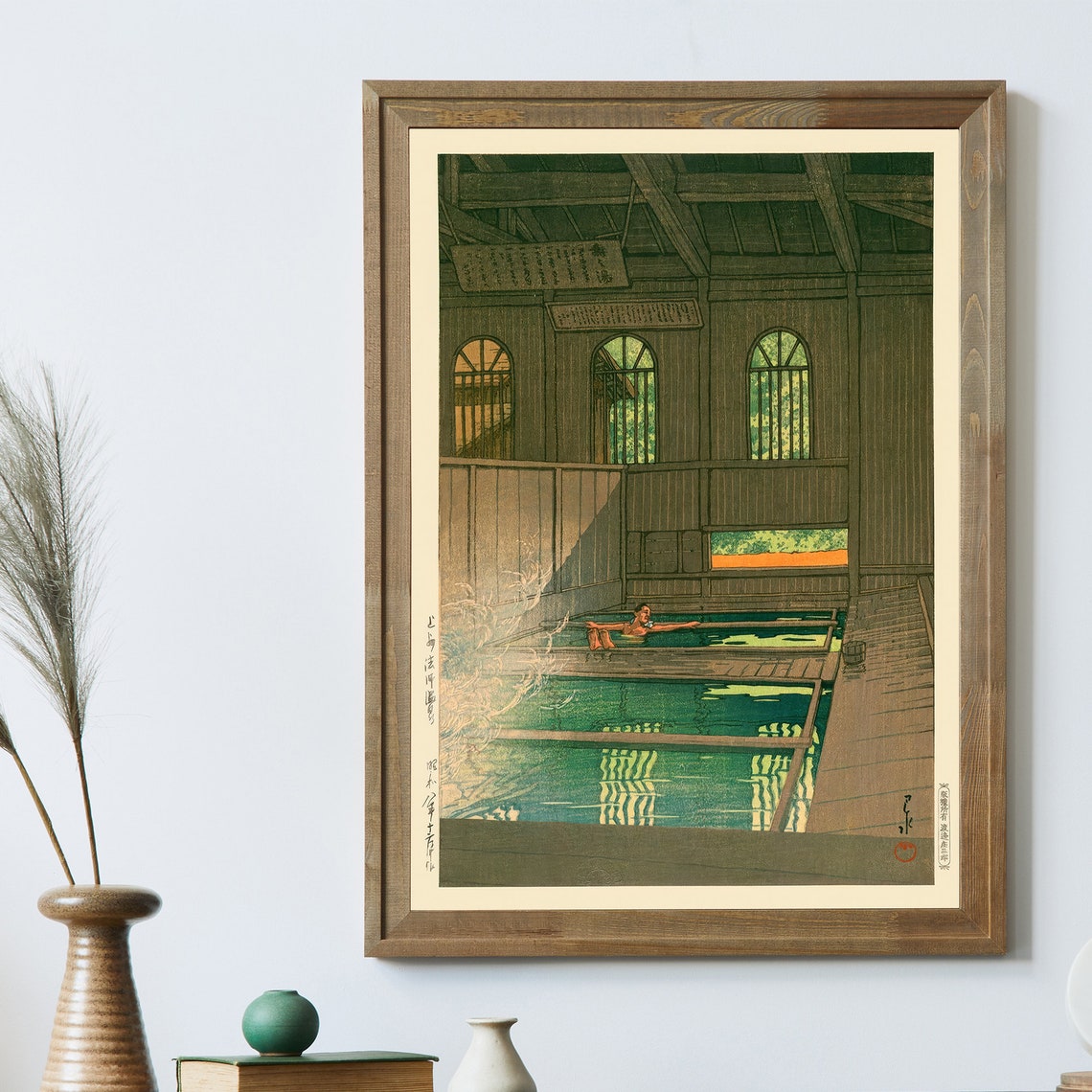 Kawase Hasui Traditional Onsen Bathhouse Steamy Woodblock Art Poster - Image 2