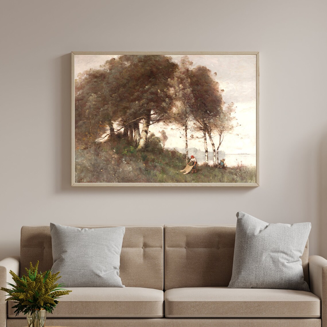 Vintage Oil Painting Birch Grove Washerwomen Bright Water Art Poster - Image 3