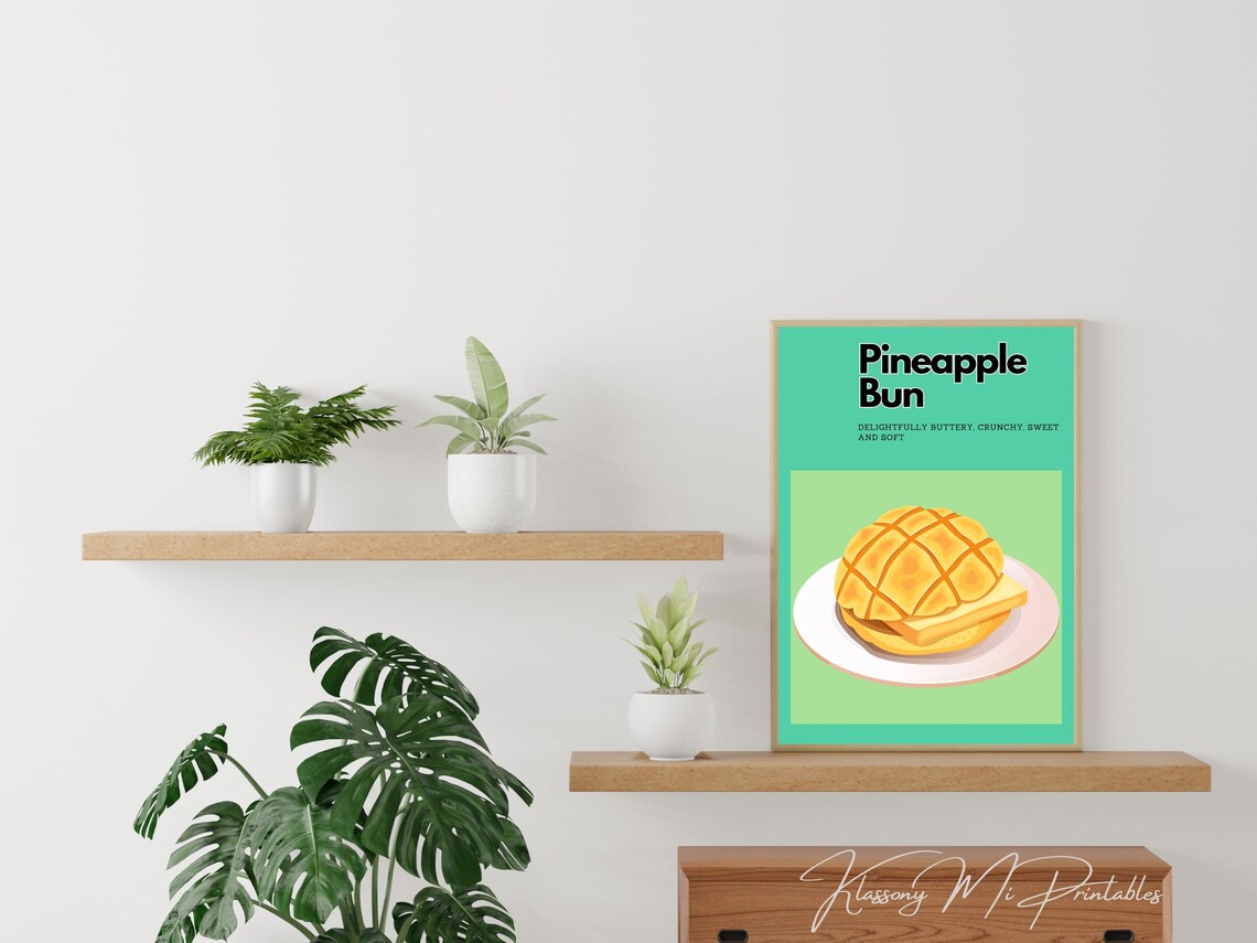 Pineapple Bun Buttery Crunchy Sweet Bakery Mint Green Wall Art - Image 2