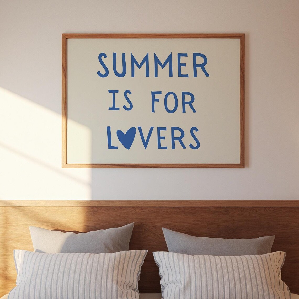 Summer Is For Lovers Blue Retro Heart Quote Bedroom Wall Poster