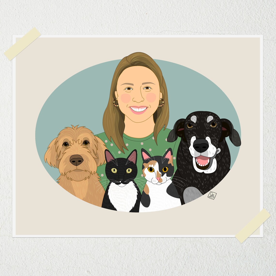 Woman With Grey and White Dog Custom Pet Portrait Illustration Poster - Image 4