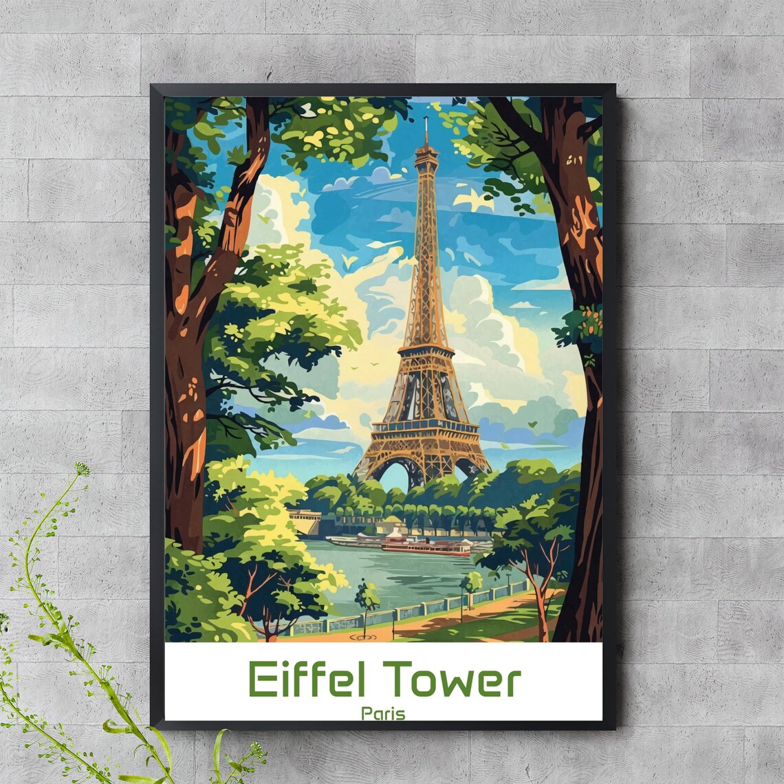 Eiffel Tower Paris Romantic Vintage French Landmark Travel Poster