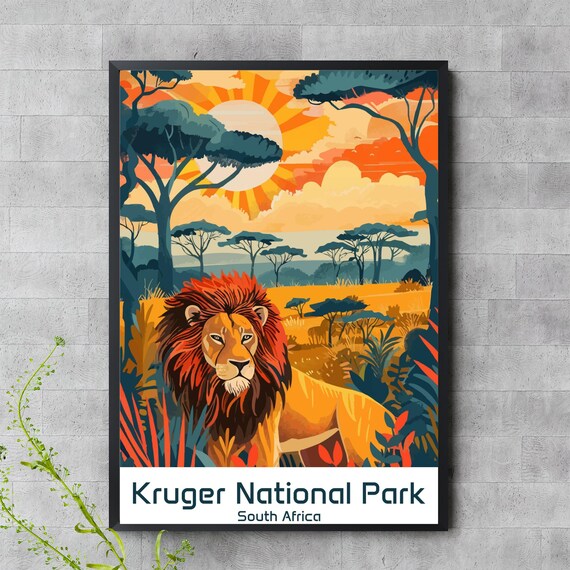 Kruger National Park Lion Safari Sunset South Africa Wildlife Poster