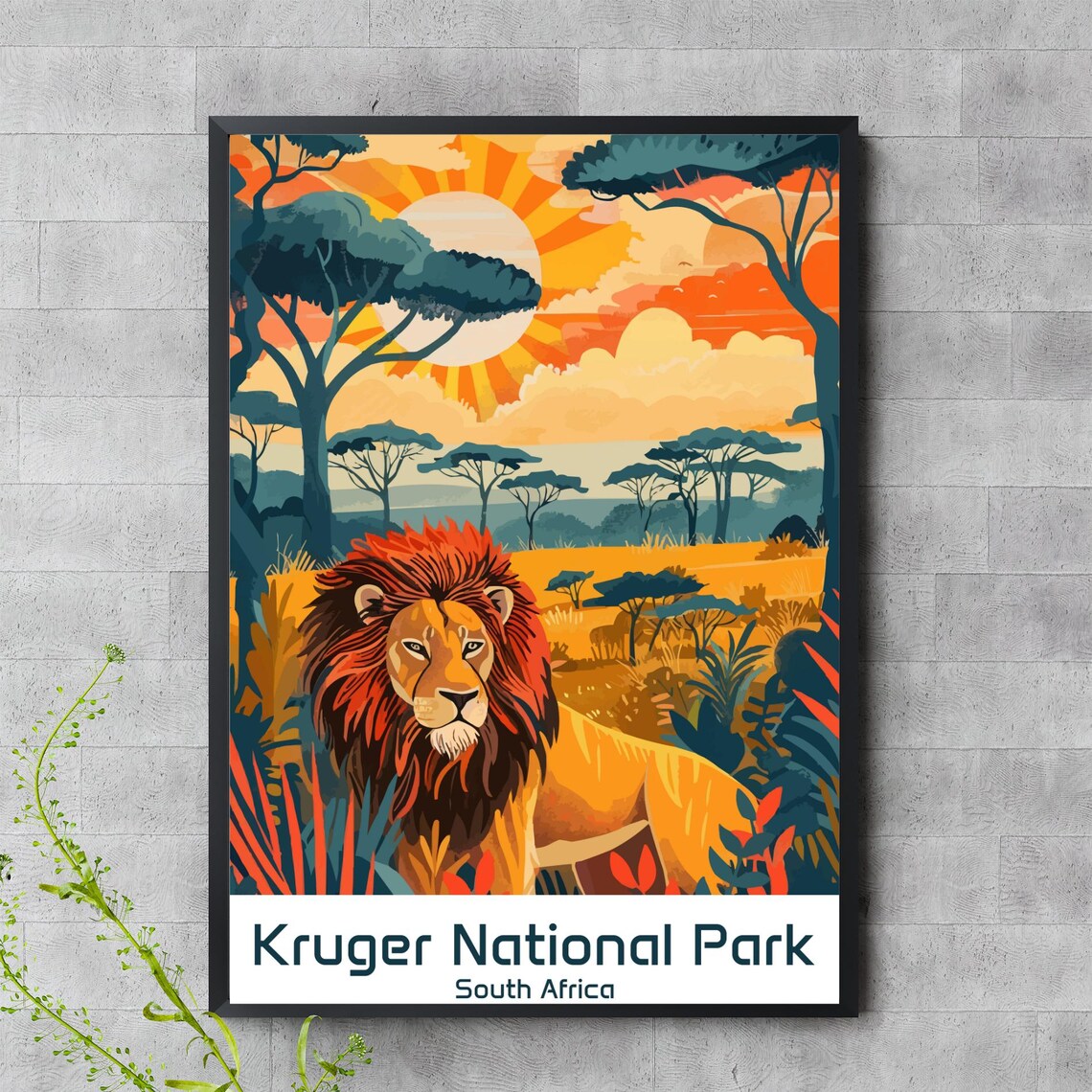 Kruger National Park Lion Safari Sunset South Africa Wildlife Poster