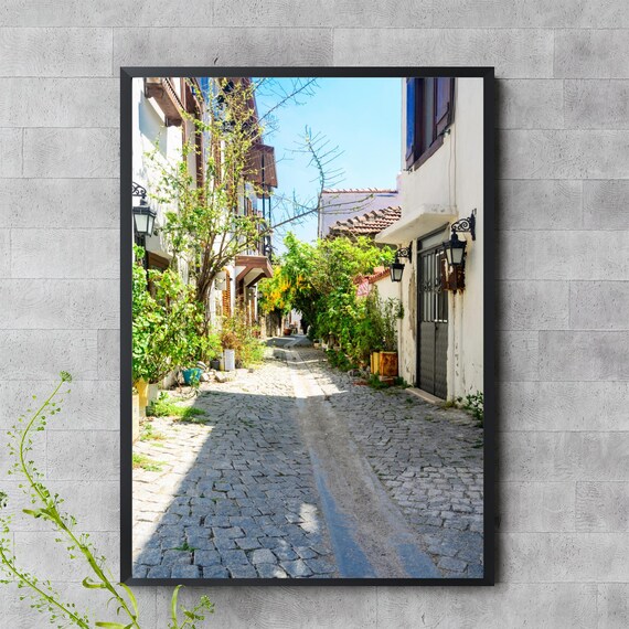 Charming Old Town Cobblestone Alley Mediterranean Street Photo Poster