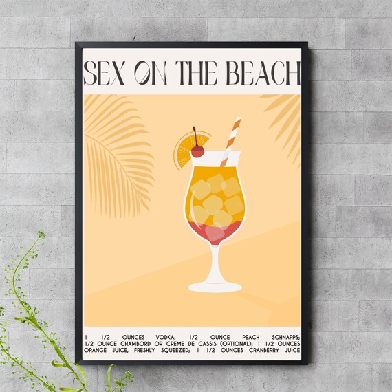Sex On The Beach Cocktail Recipe Poster With Tropical Orange Drink Art