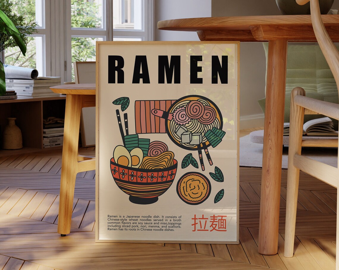 Ramen Retro Kitchen Art Print, Japanese Food Poster