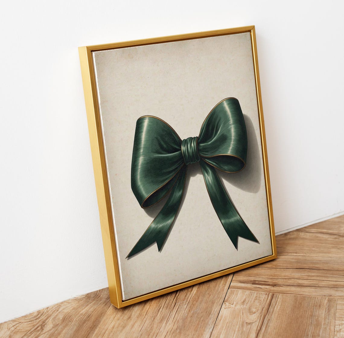 Emerald Green Satin Bow Painting Chic Preppy Girly Room Wall Art - Image 6