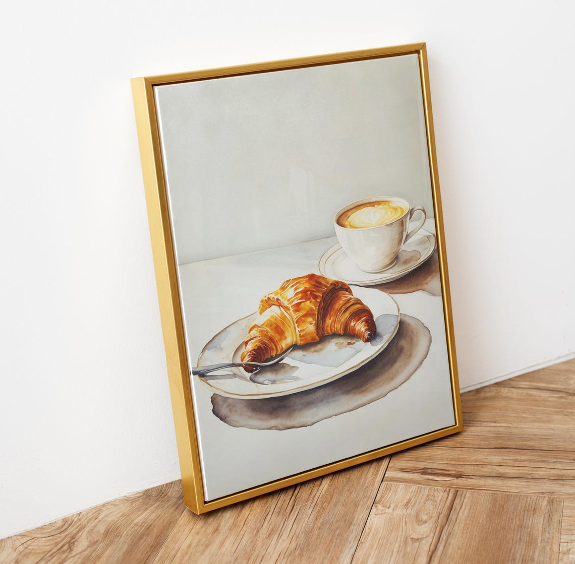 Croissant And Latte Coffee Cup Watercolor Kitchen Breakfast Print - Image 6