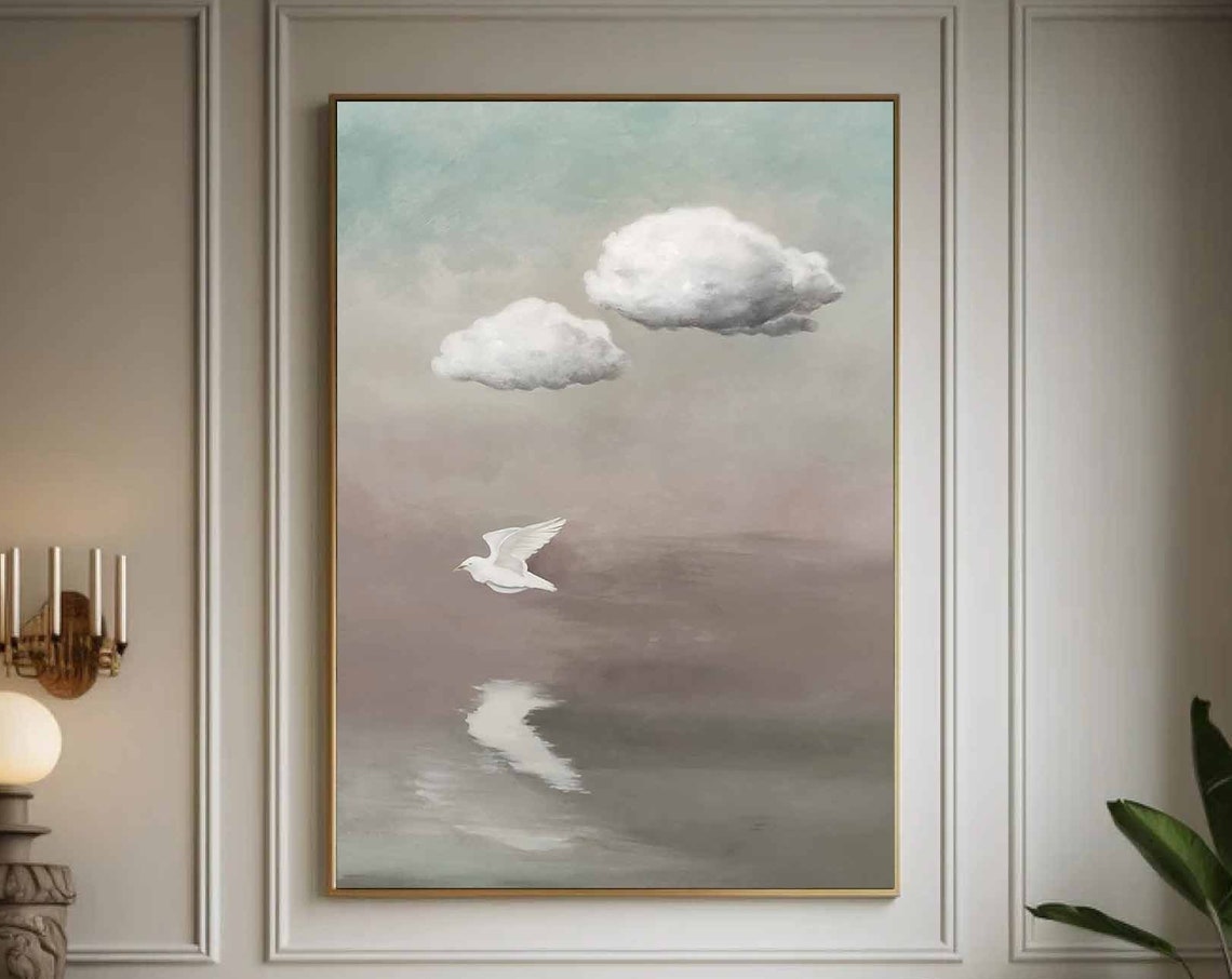 Clouds and White Dove Surreal Minimalist Serene Sea Dreamy Art Poster