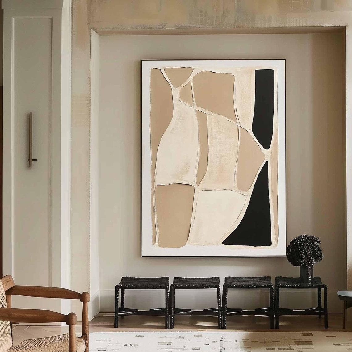Black Beige Abstract Organic Shape Wabisabi Textured Neutral Poster