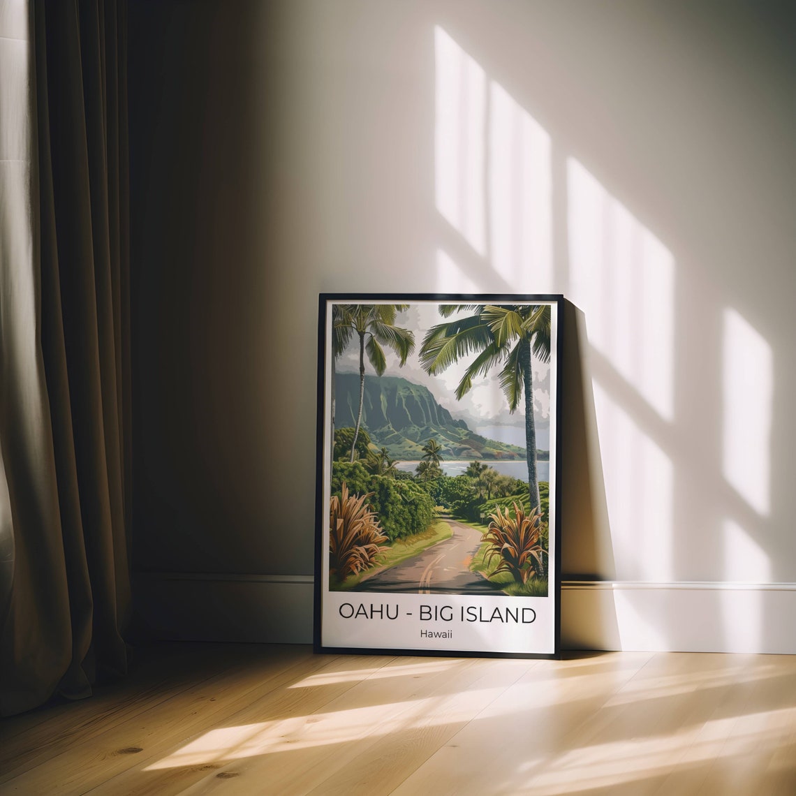 Oahu Big Island Hawaii Palm Lined Coastal Road Cliffs Travel Poster - Image 4