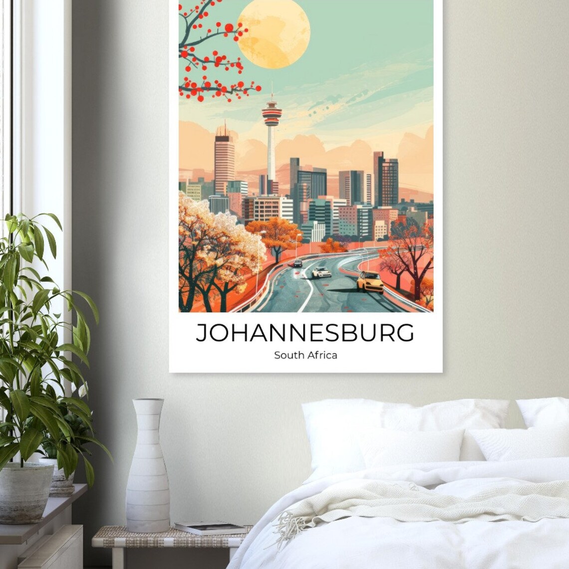 Johannesburg South Africa Skyline Hillbrow Tower Highway Retro Poster - Image 3