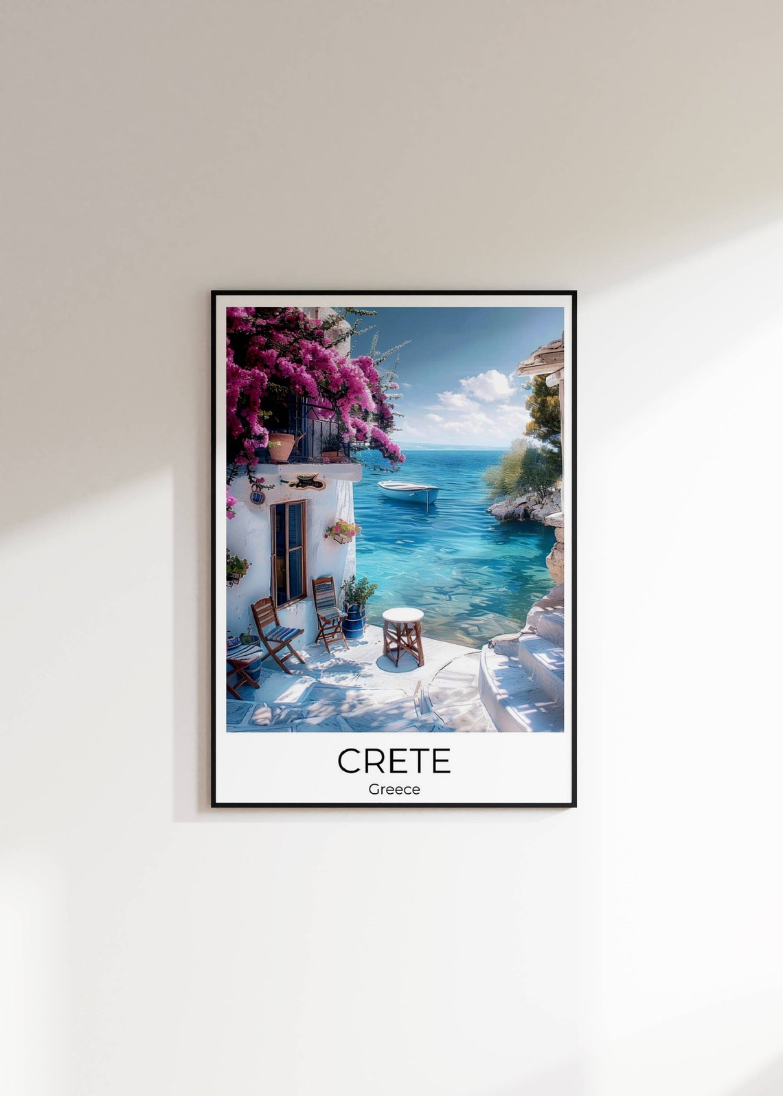 Crete Greece Seaside Terrace Bougainvillea Aegean Coast Travel Poster - Image 2