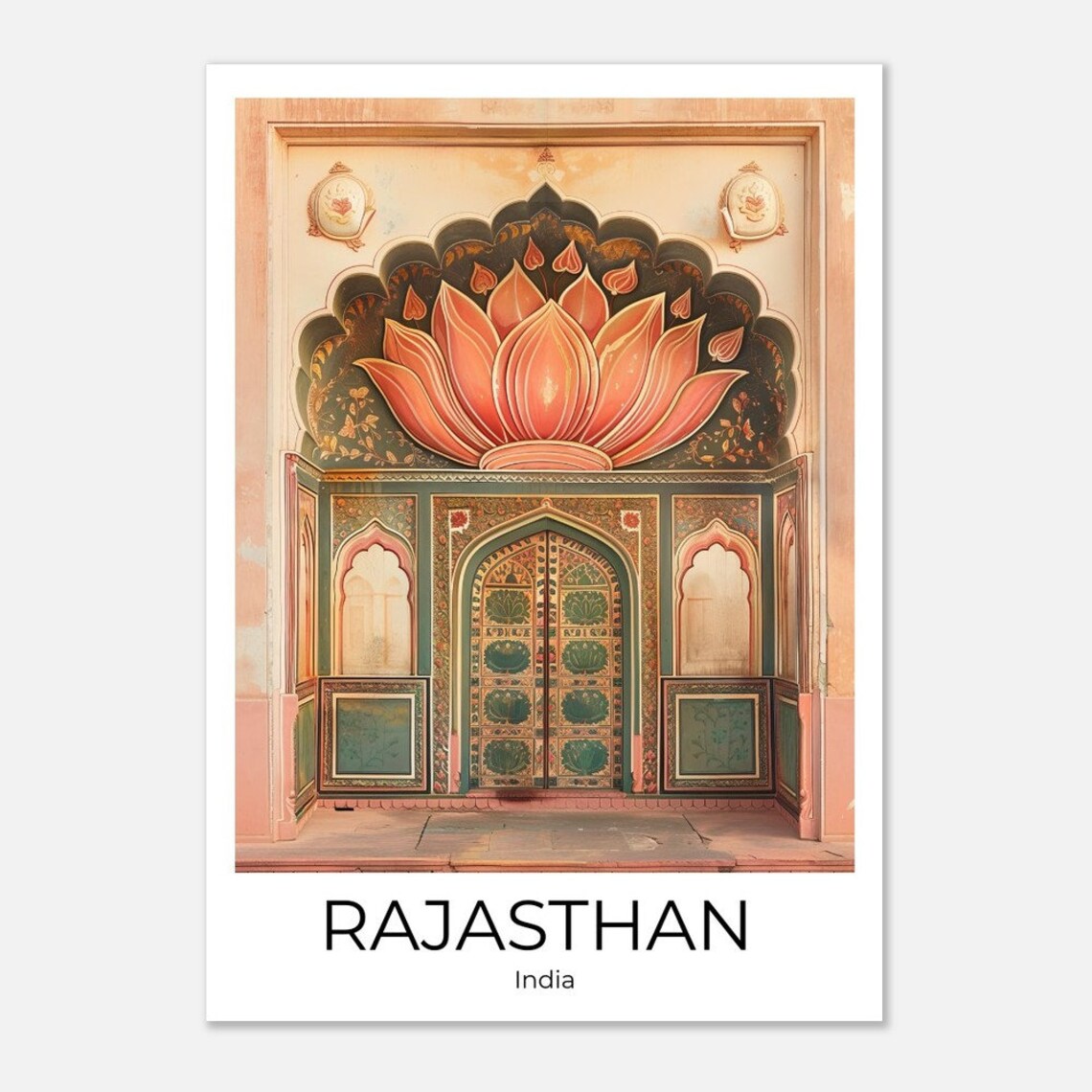 Rajasthan India Ornate Lotus Mural Palace Doorway Photo Travel Poster