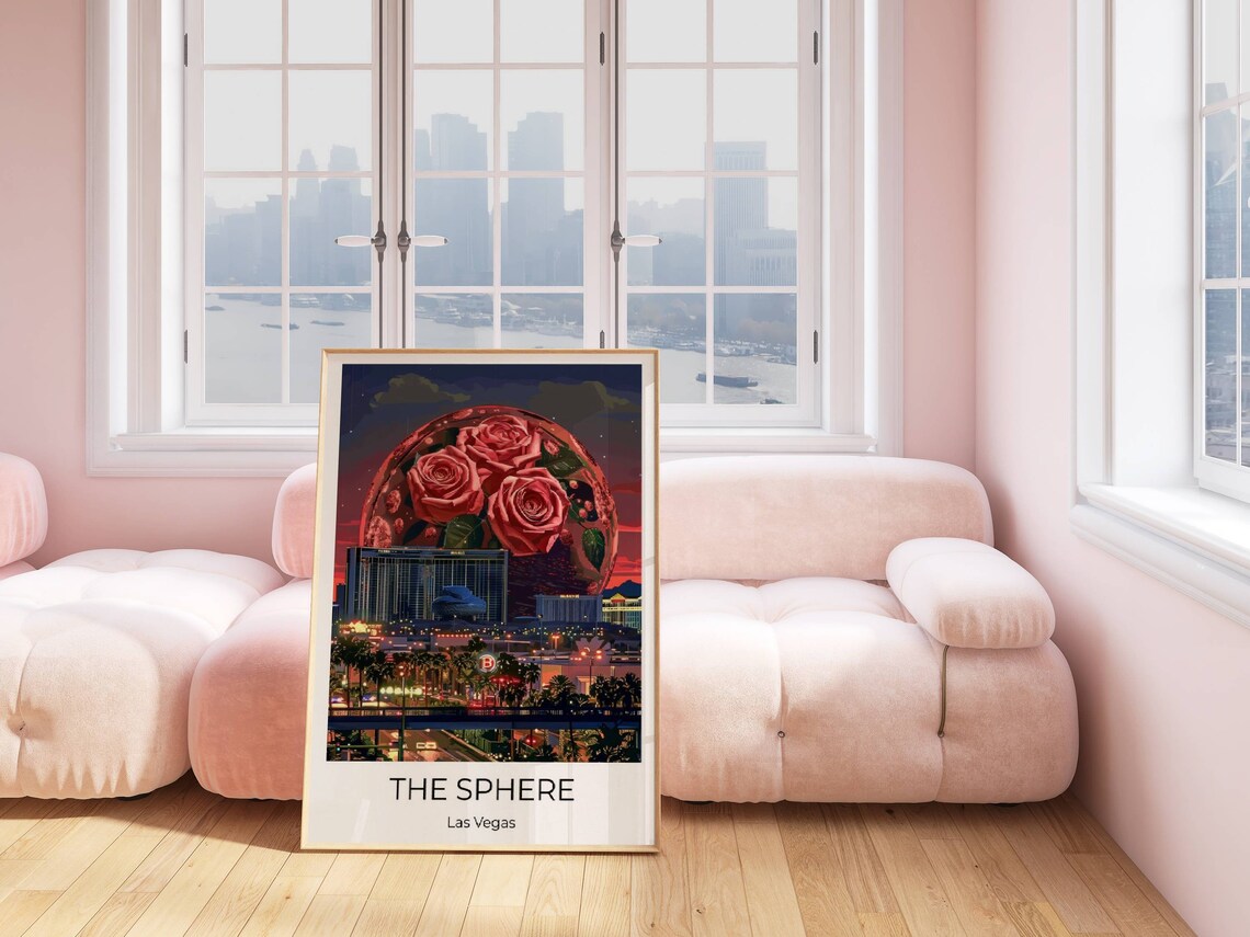 The Sphere Las Vegas Roses Night Skyline Neon Glow Travel Poster - Image 3
