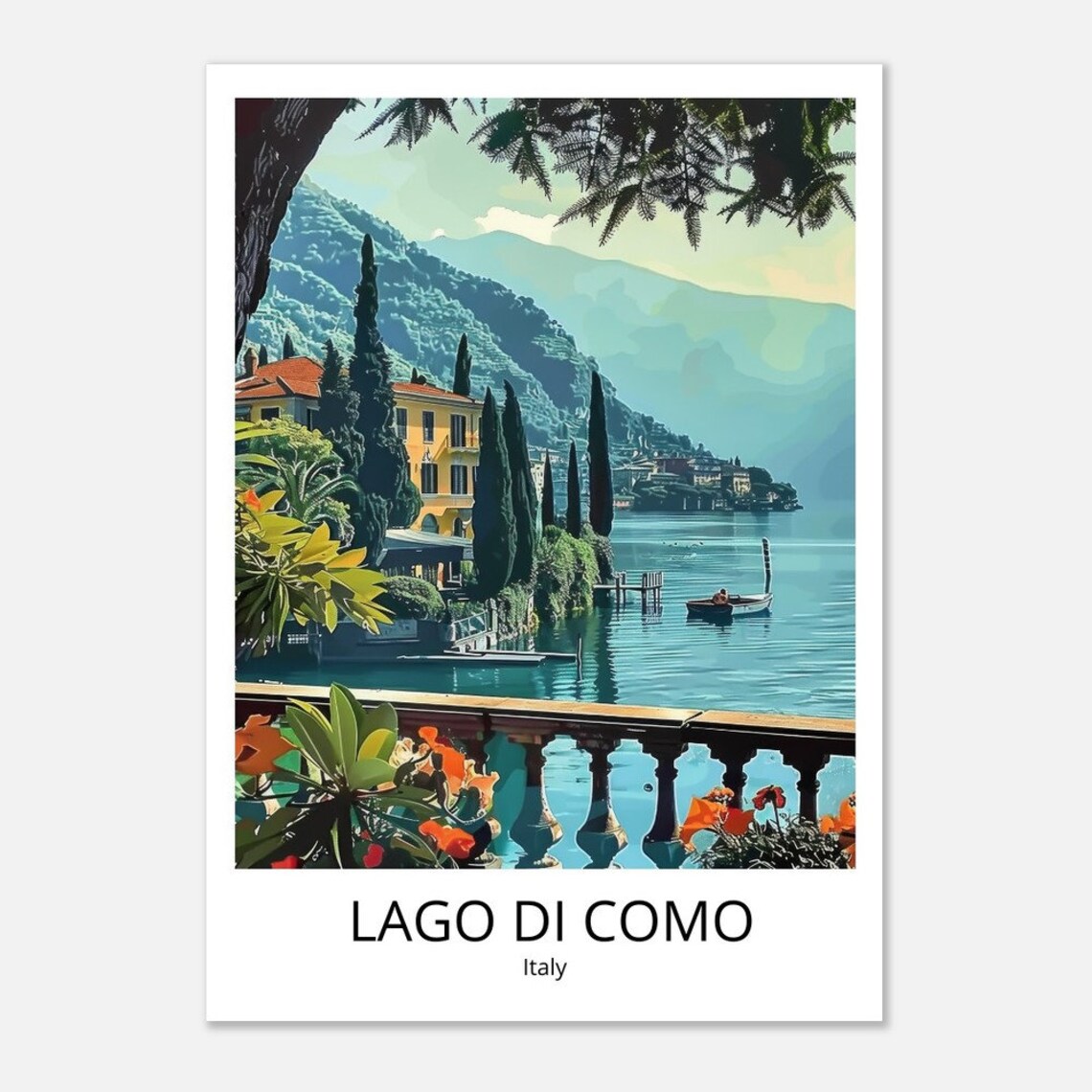 Lake Como Travel Poster Lake Como Travel Art Print Lake Como Travel Poster Lago Di Como Wall Decoration Italy Travel Souvenir Lake Como - Image 3