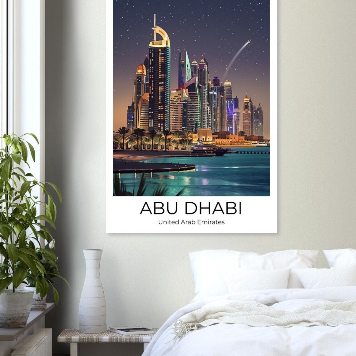 Abu Dhabi Marina Night with Luxury Yacht Starry Sky Travel Poster - Image 4